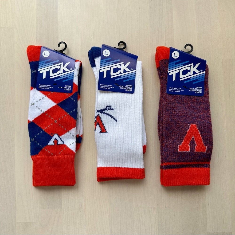 TCK UVA University of Virginia 3 Pairs Collegiate Crew Socks Bundle